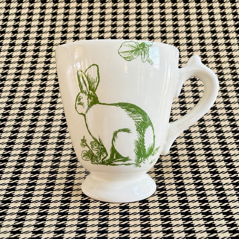 Bunny Toile Elisabeth Trostli Andrea by Sadek Ivory Green Coffee Tea Footed Mug‎